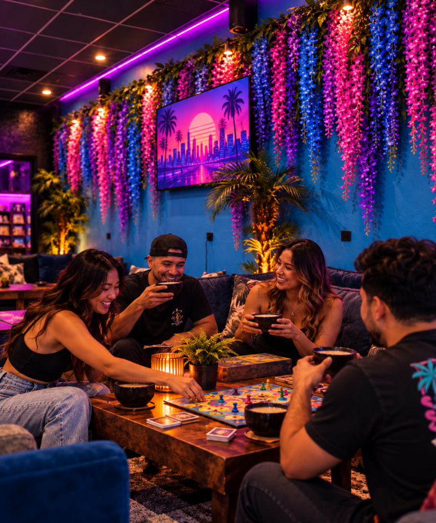 Neon Board Game Lounge Friends