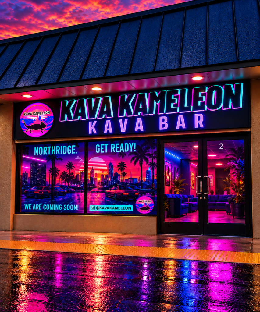 Neon Kava Kameleon Storefront at Dusk-2