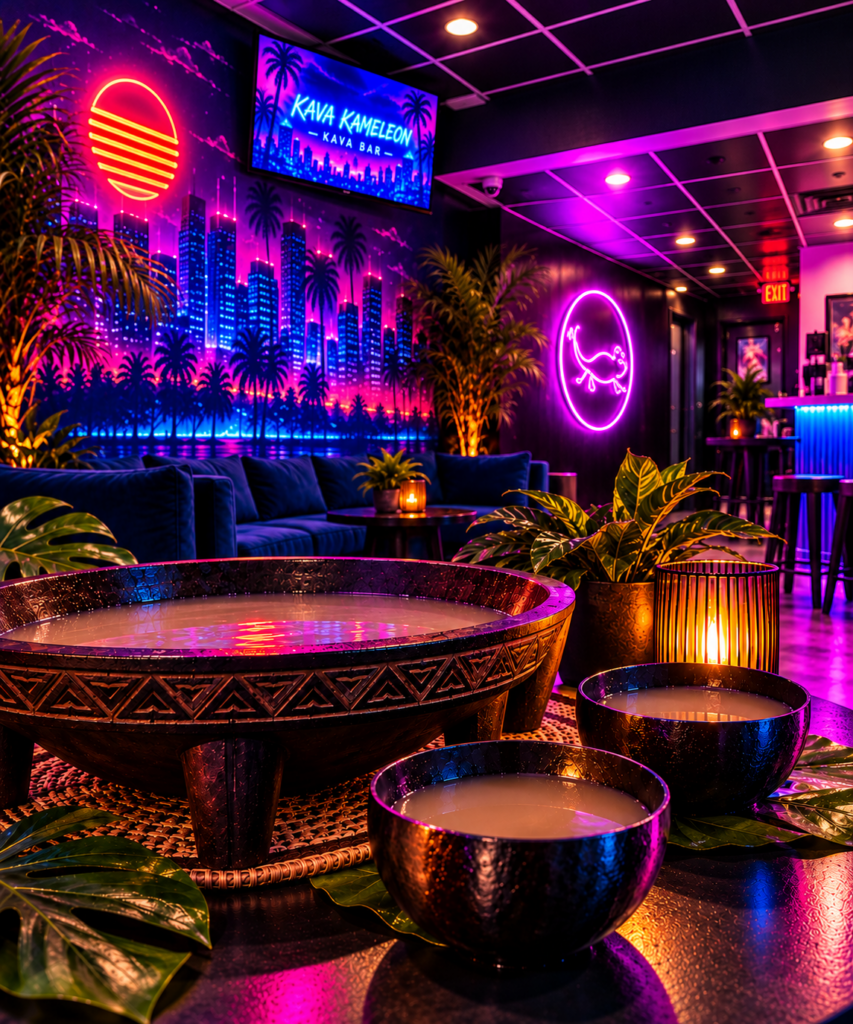 Neon Kava Lounge with Tropical Vibes